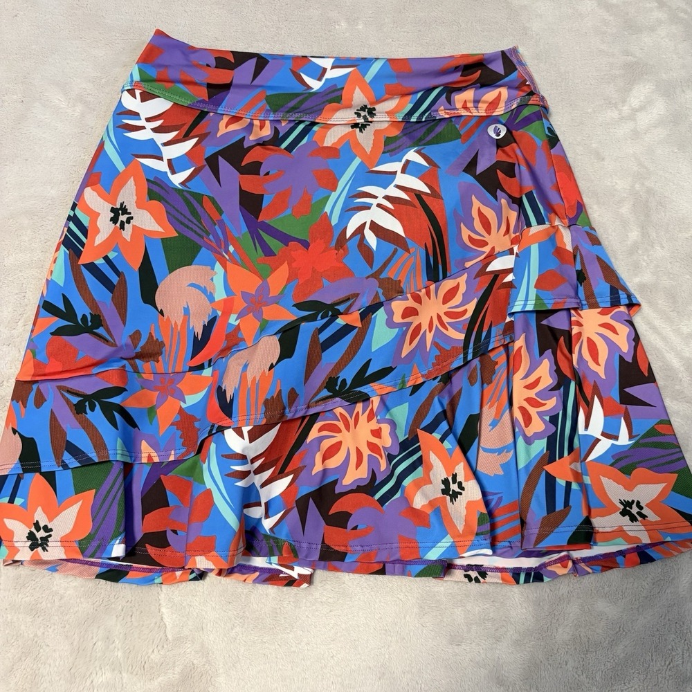 DONA JO Shakira Skort Tropical Floral Ruffle Tier Tennis Pickleball size Large